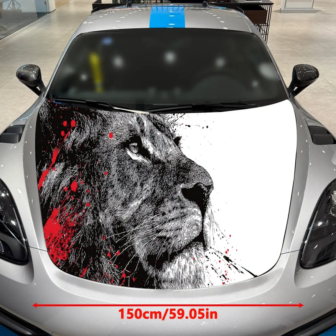 Dominance Ink Lion Visual Wonder PVC Car Hood Wraps, Self-Adhesive Waterproof Car Bonnet Decal Sticker, Car Decoration Protectio