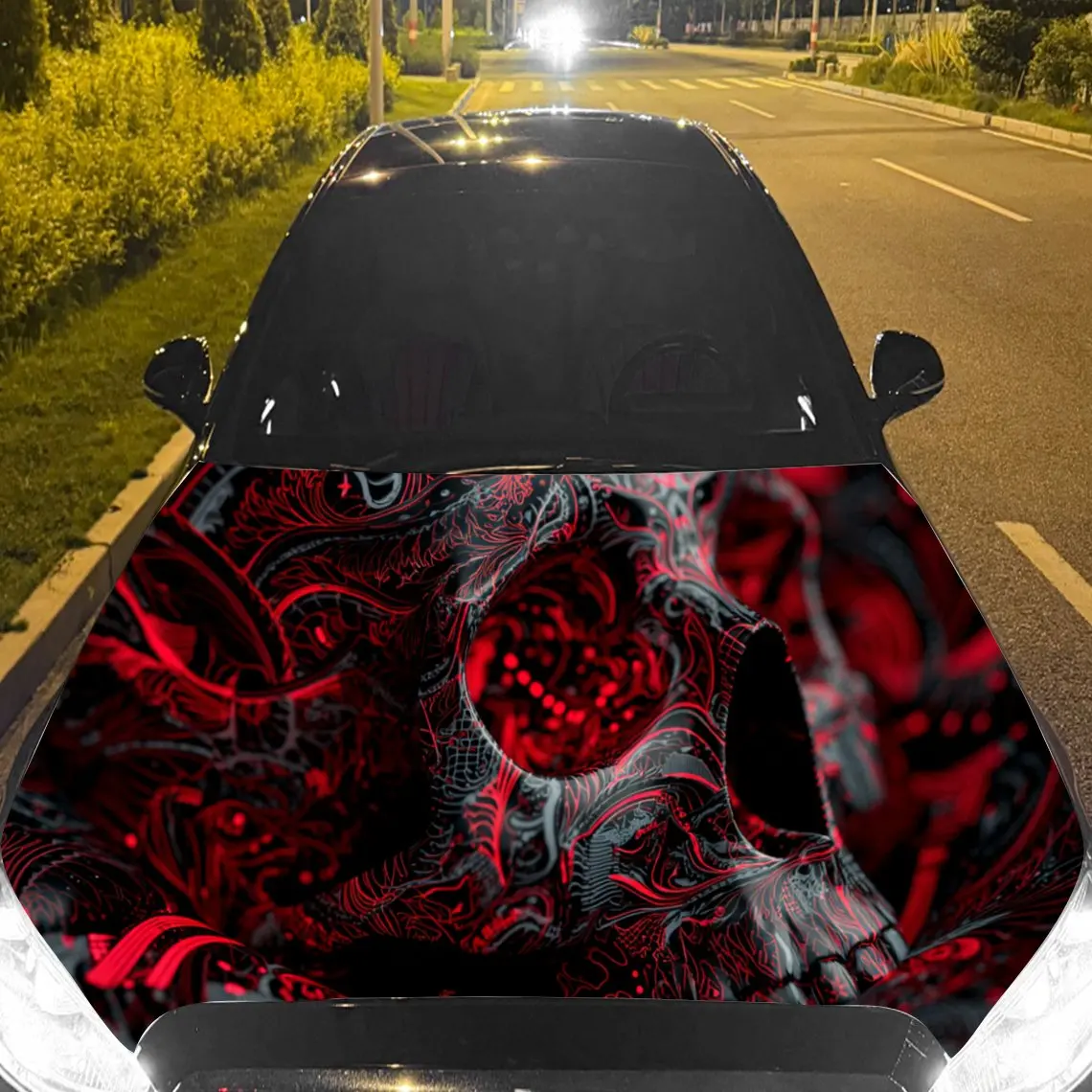 

Scary Skull Car Hood Stickers - Self-Adhesive, Waterproof and Durable Vinyl Wrap, Decorate And Protect Your Car, Fit For All Car