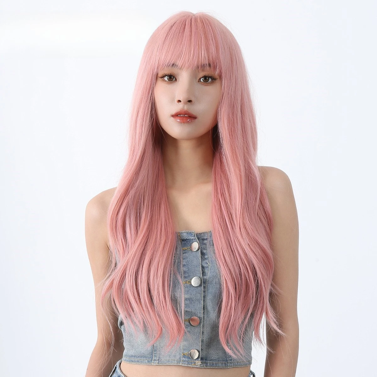 شعر مستعار نسائي طويل مجعد أبيض كوري عتيق وردي قذر شعر طويل مجعد موجة كبيرة غطاء محرك السيارة الكامل #2