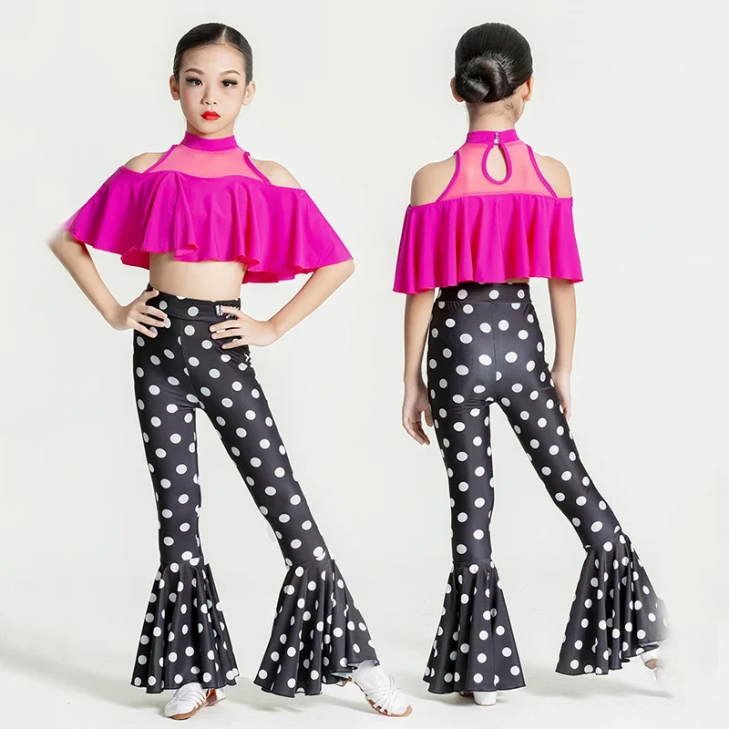 

Kids Chacha Party Dancing Clothes Ruffled Top Flared Pants For Girls Ballroom Dance Competition Costume Practice Dresses SL9150