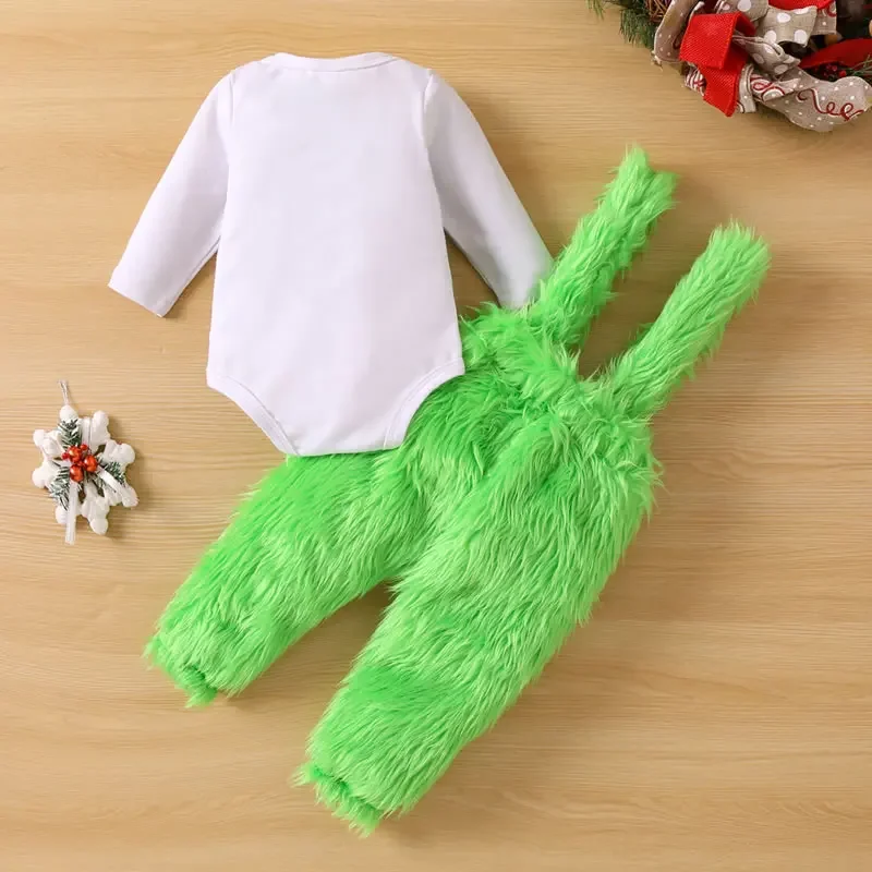 Christmas Toddle Baby Boy Girl Set vestiti Xmas Santa Infant Letter pagliaccetto Faux Fur Sling Pant gonna 2pc Outfit