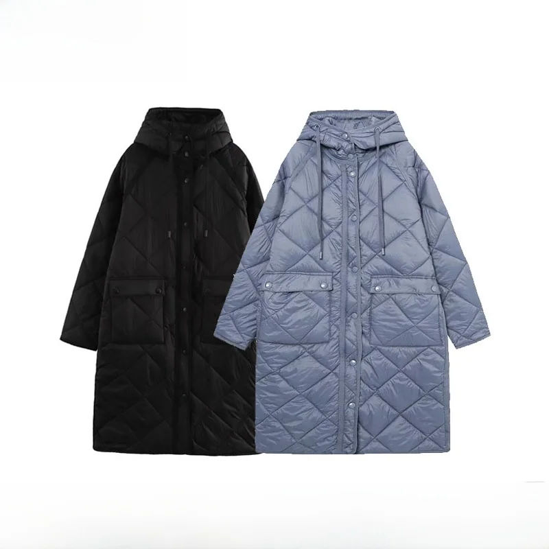 

Faionable mat Long Cotton Jaet Women's New Autumn Winter Zipper Closure Hooded Straight Cut Regular Sve Length