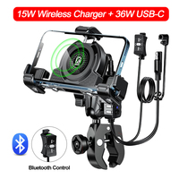 Motorcycle Phone Holder 15W Wireless Charger & USB C 36W Fast Charging Motorbike Handblebar Mirror Mount With Vibration Dampener