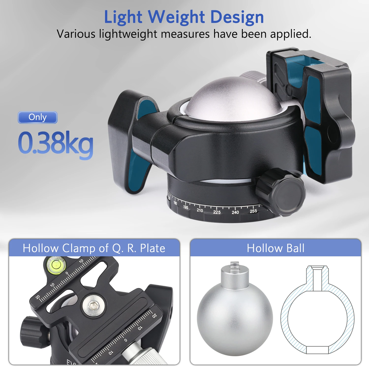 Baru Diperbarui EB46S Kepala Bola Tripod Logam Profil Rendah Kepala Tripod Desain Pusat Gravitasi Bawah Panorama Beban Maksimal 25Kg/55,1lbs