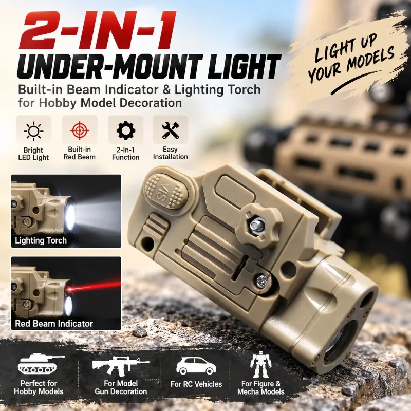 Hobby Model Auxiliary Light Accessory, Dual‑Mode Bright Lamp with Red Beam Function, 20‑24mm Rail Compatible