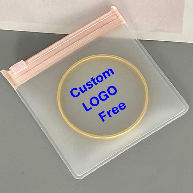 100pcs ורוד מותאם אישית לוגו תכשיטים מעור תיק רוכסן טבעת עגיל אריזה צמיד אריזת אייץ