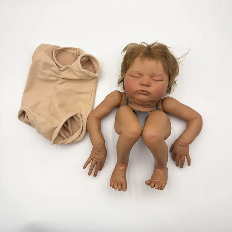 48cm Reborn Doll kit Dark brown Skin Laura painted Doll kit Unfinished Doll parts with Hand Rooted Hair