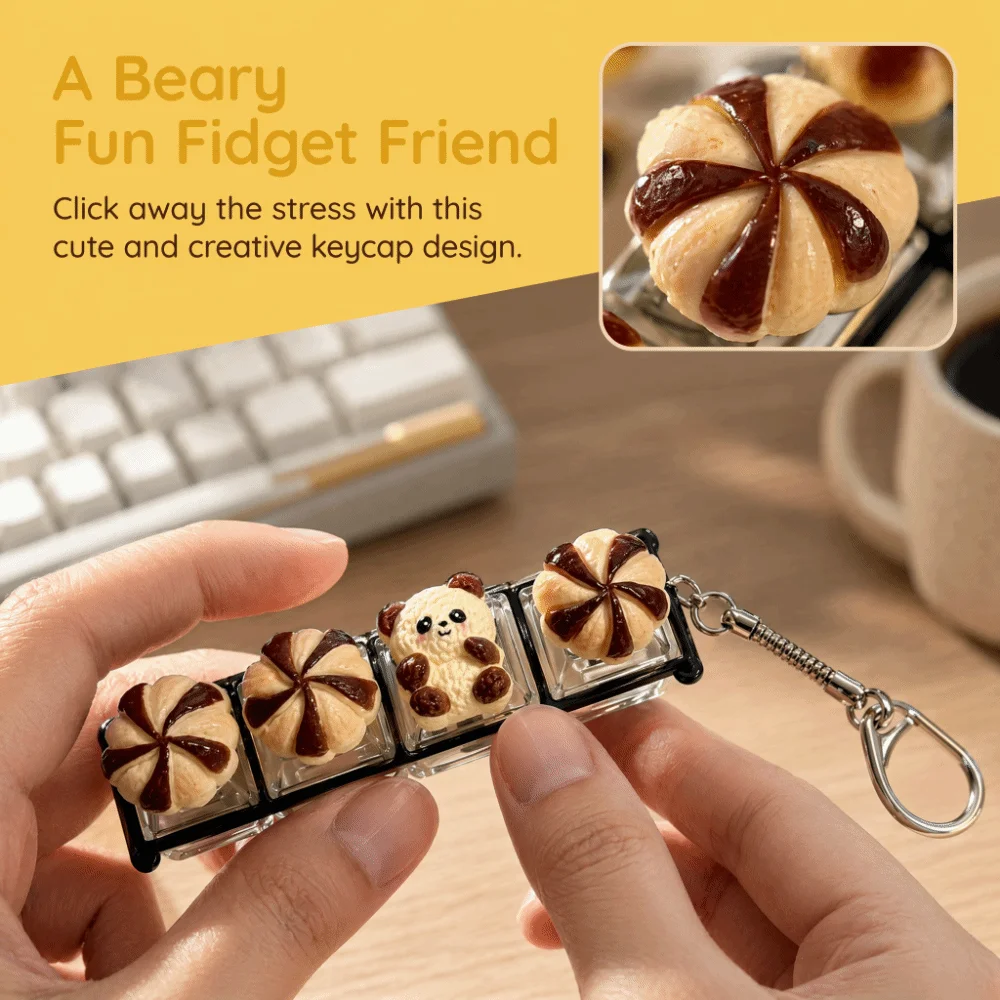 4 Key Anti-stress Toy Pendant Mechanical Cheese Keycap Stress Relief Clicker Finger Button Pass The Time Calming Keychain Keys