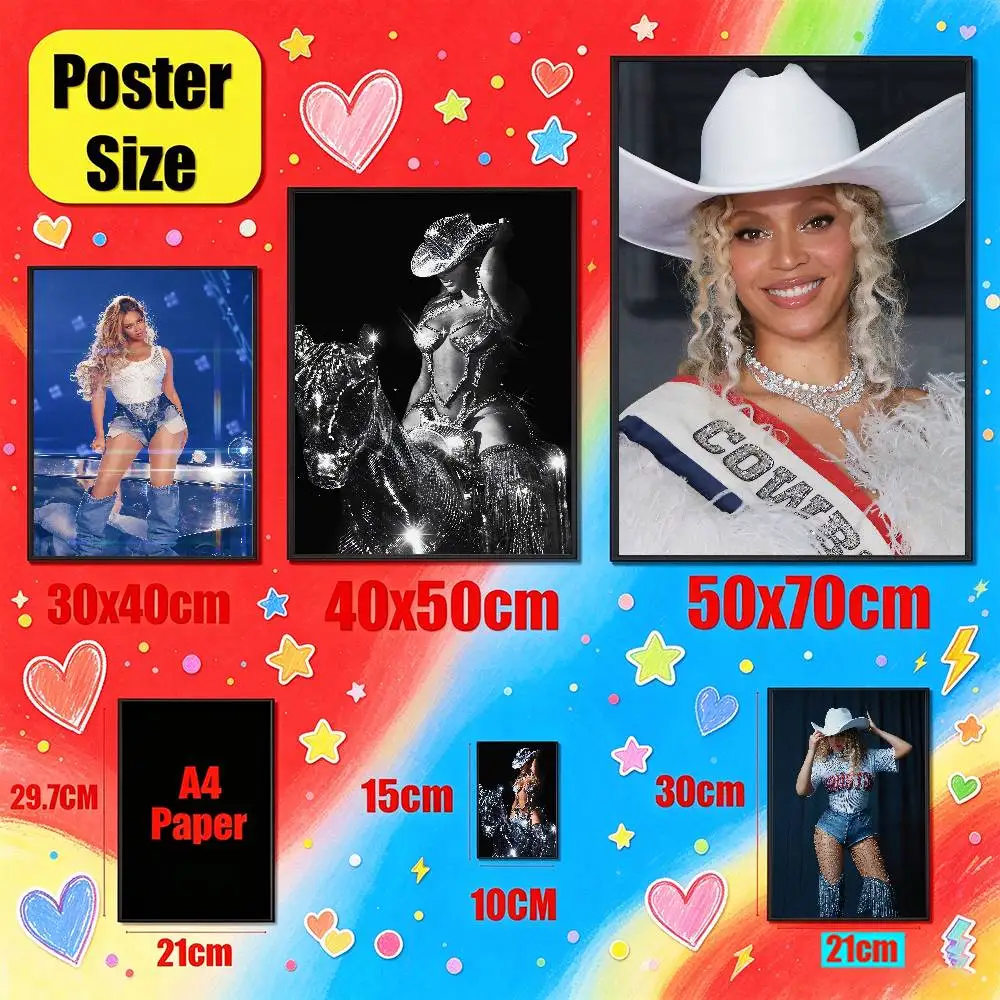 For Beyonce Cowboy Carter Poster Cover Sticker Paper Home Decor Custom Self-adhesive Souvenirs Playbill