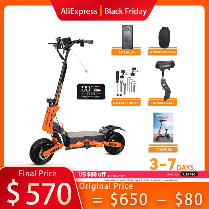 Arwibon 5600W Adult Electric Scooter Dual Motor Top Speed 50MPH,60V27AH, 11-inch Off-Road Tires Sport Folding eScooter with Seat