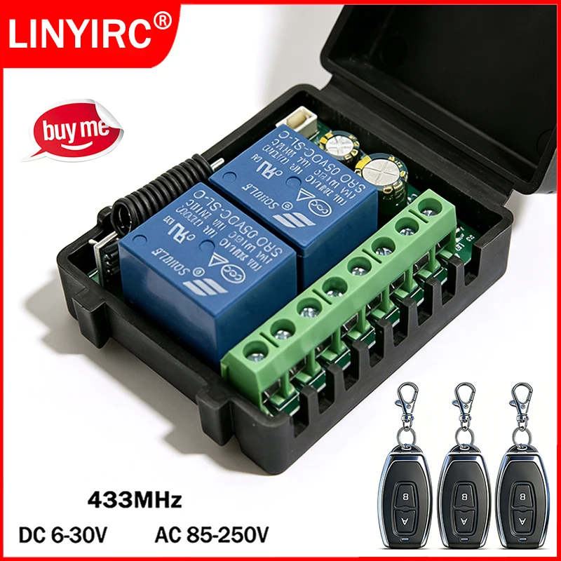 DC 9V 12V 24V AC 85-250V 2CH Relay Module Receiver EV1527 Wireless Remote Control Switch 433MHz for Gate Light LED Fanner Motor