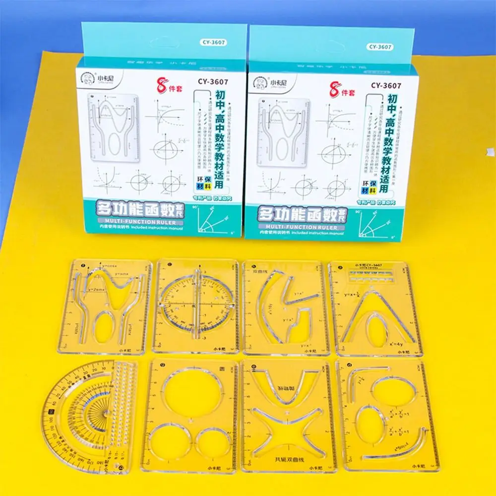 8PCS/Set Multi-function Mathematics Function Ruler Geometric Drawing Ruler Protractor Learning Measuring Tool