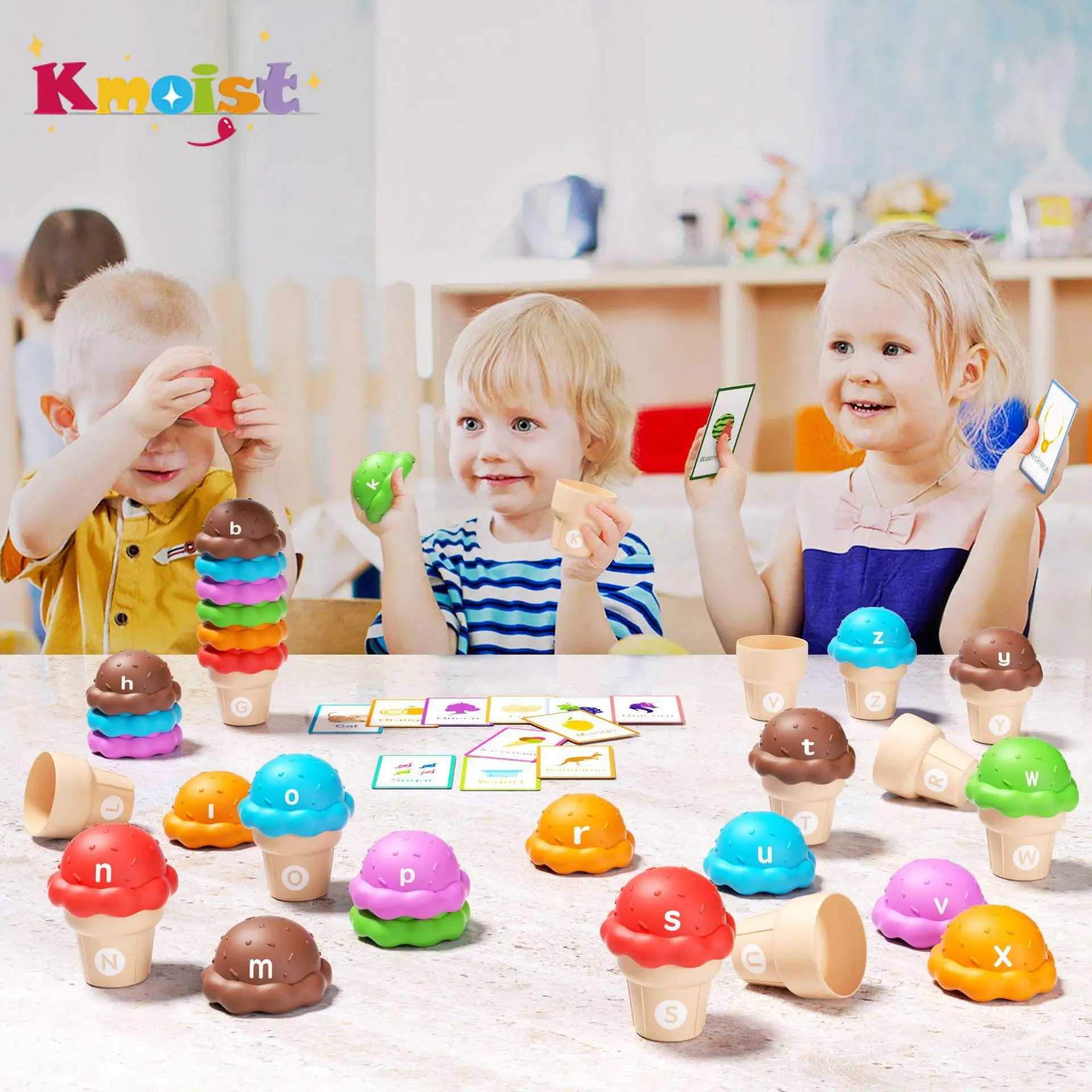 

Alphabet Spelling Learning Toys Ice Cream Counting and Color Sorting Toy Set for Preschool Kids Education Toy Christmas Gifts