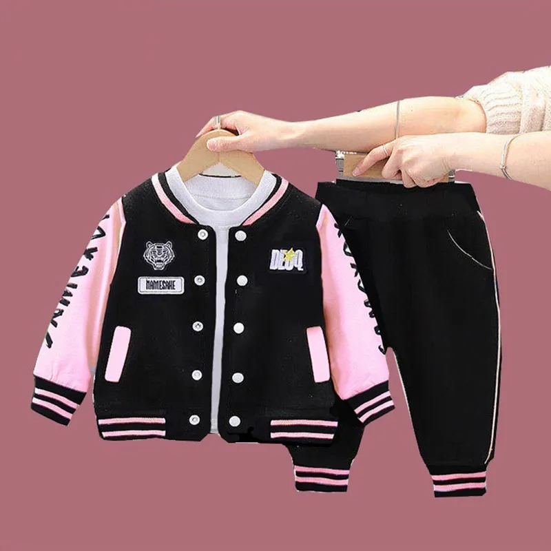 Baseball Coats+Pants 2-Piece Children Fashion Letter Print Clothing Set Kids Boys Baby Girls Outdoors Tracksuit Outfit Clothes