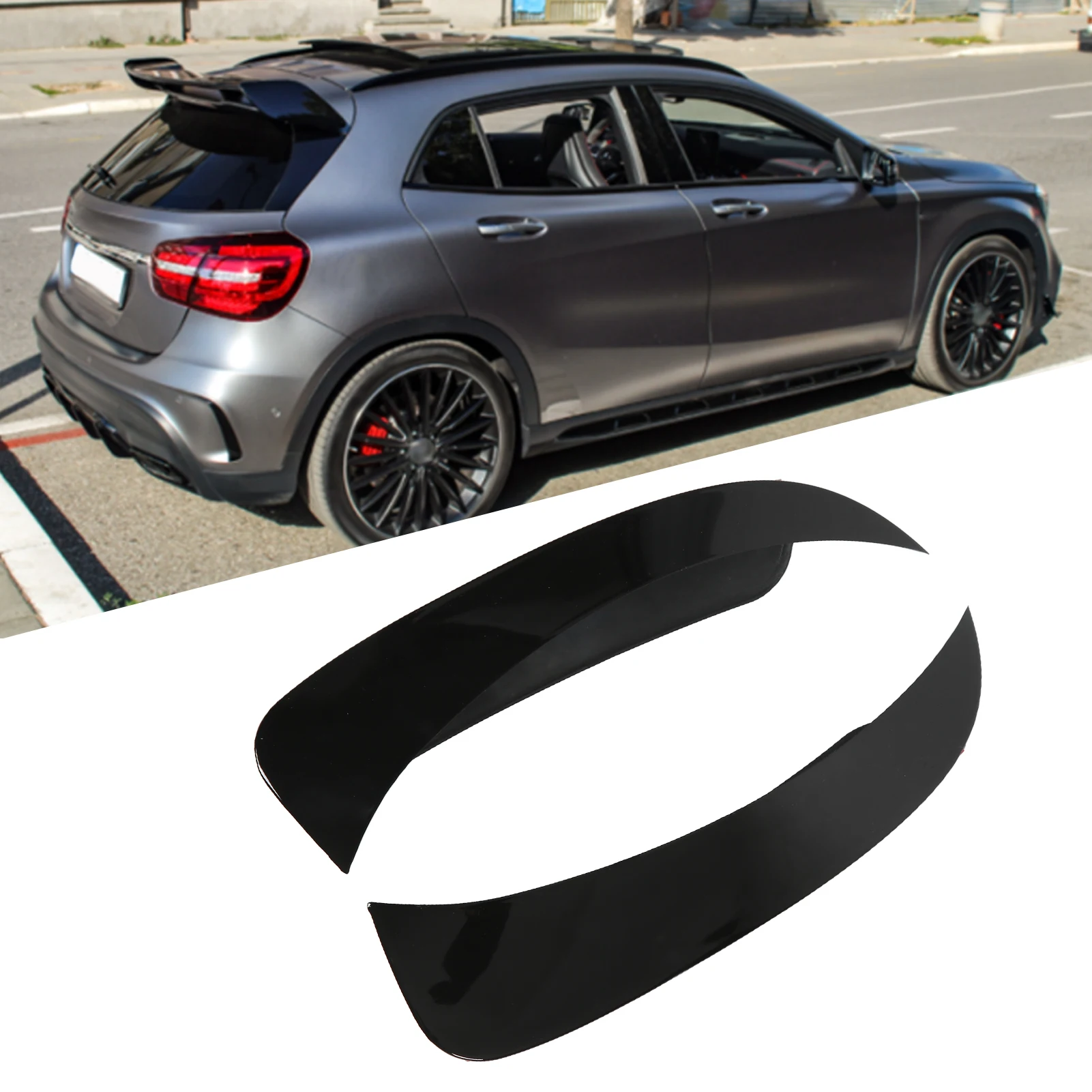 جديد 2 قطعة زعانف المصد الخلفي الأسود اللامع استبدال لمرسيدس GLA Class X156 GLA200 260 GLA45 AMG-Line 2013 ‐ 2019