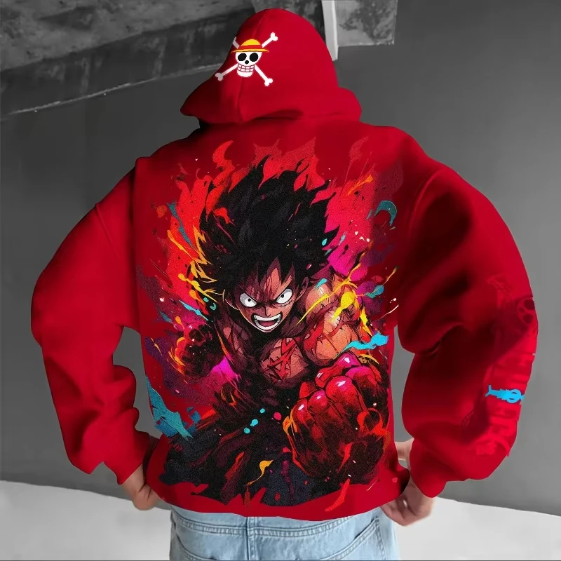 

ONE PIECE осень/зима мужская уличная трендовая красная толстовка с капюшоном большого размера с пламенным принтом повседневная одежда американский свободный свитер больших размеров топ