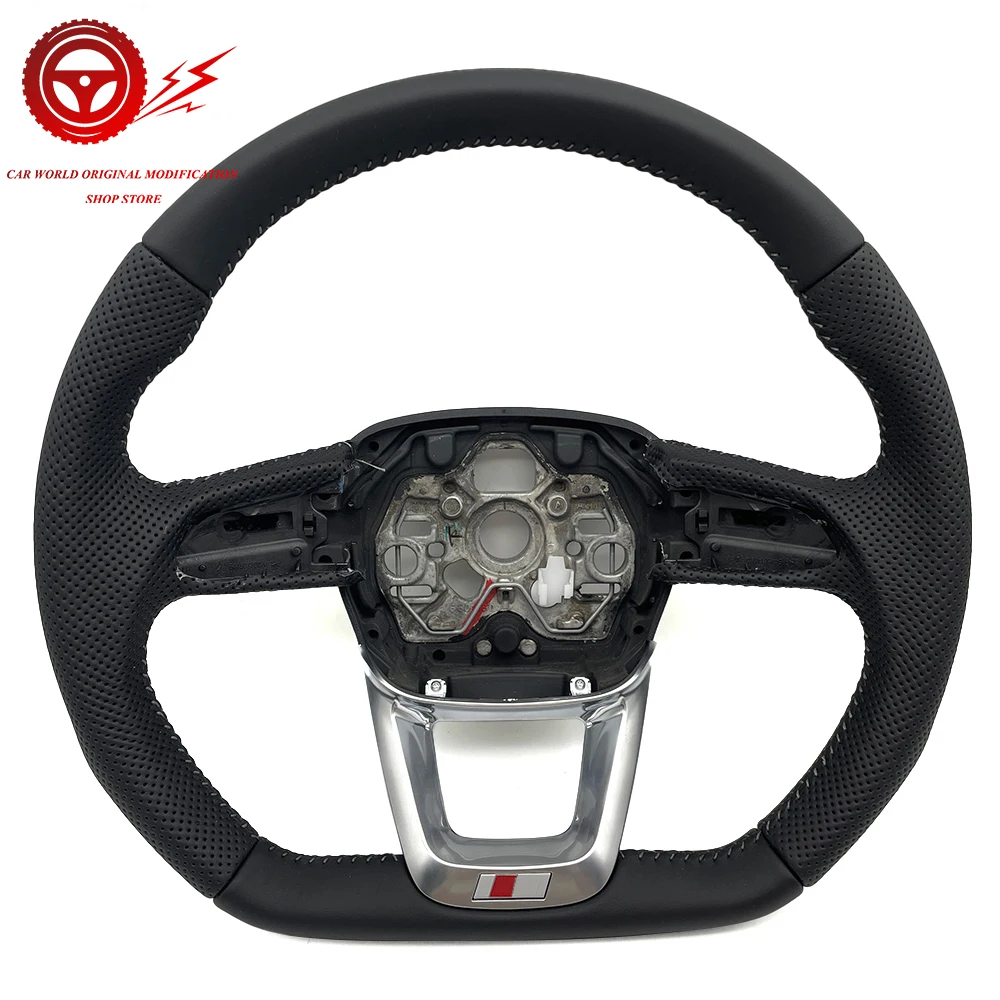 Half Perforated Leather Multifunctional Flat Bottomed Sports Steering Wheel , For Audi Q3