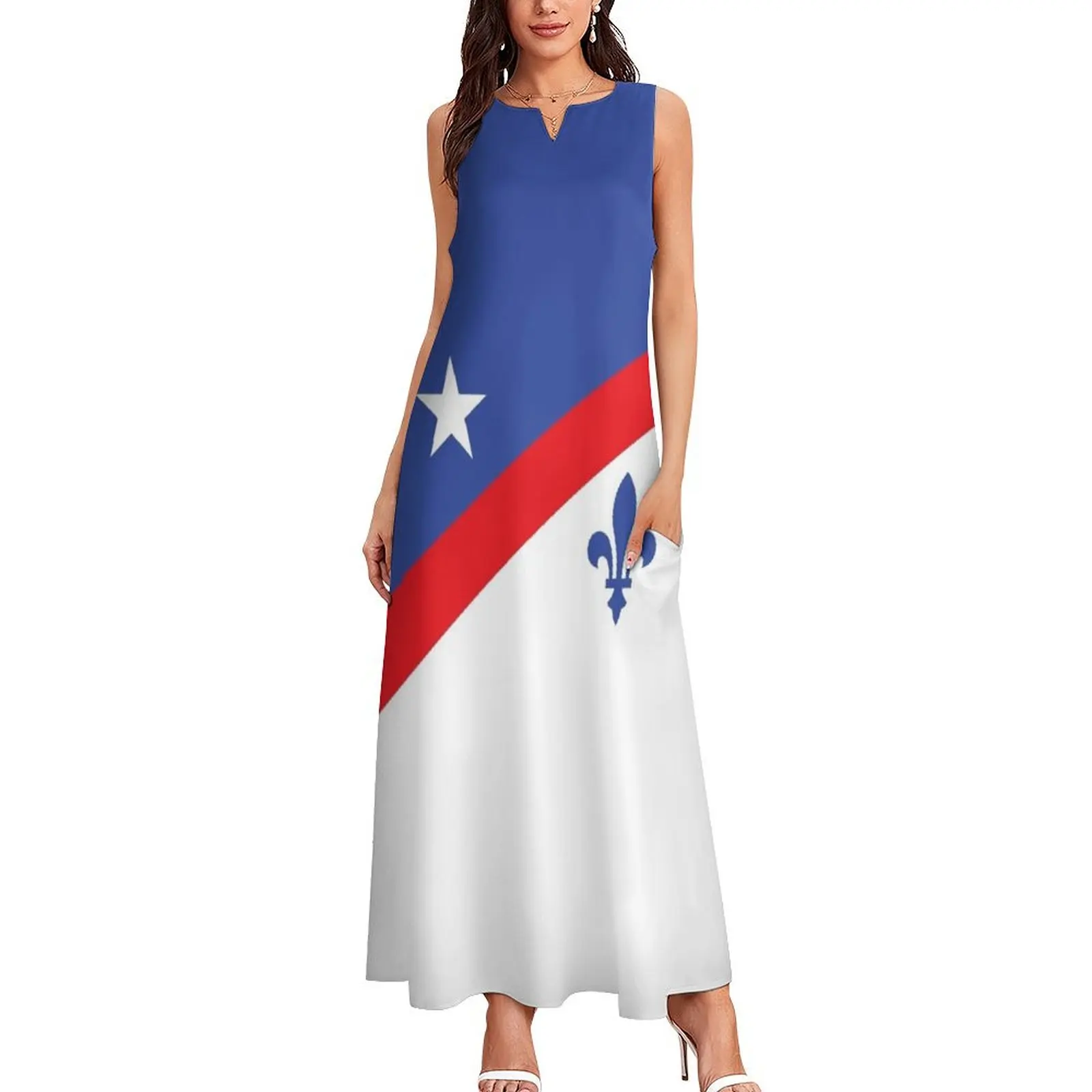 Franco-American Flag or French-American Flag USA francophones Fren in United States Nouvelle-France Flag Red wh Long Dress