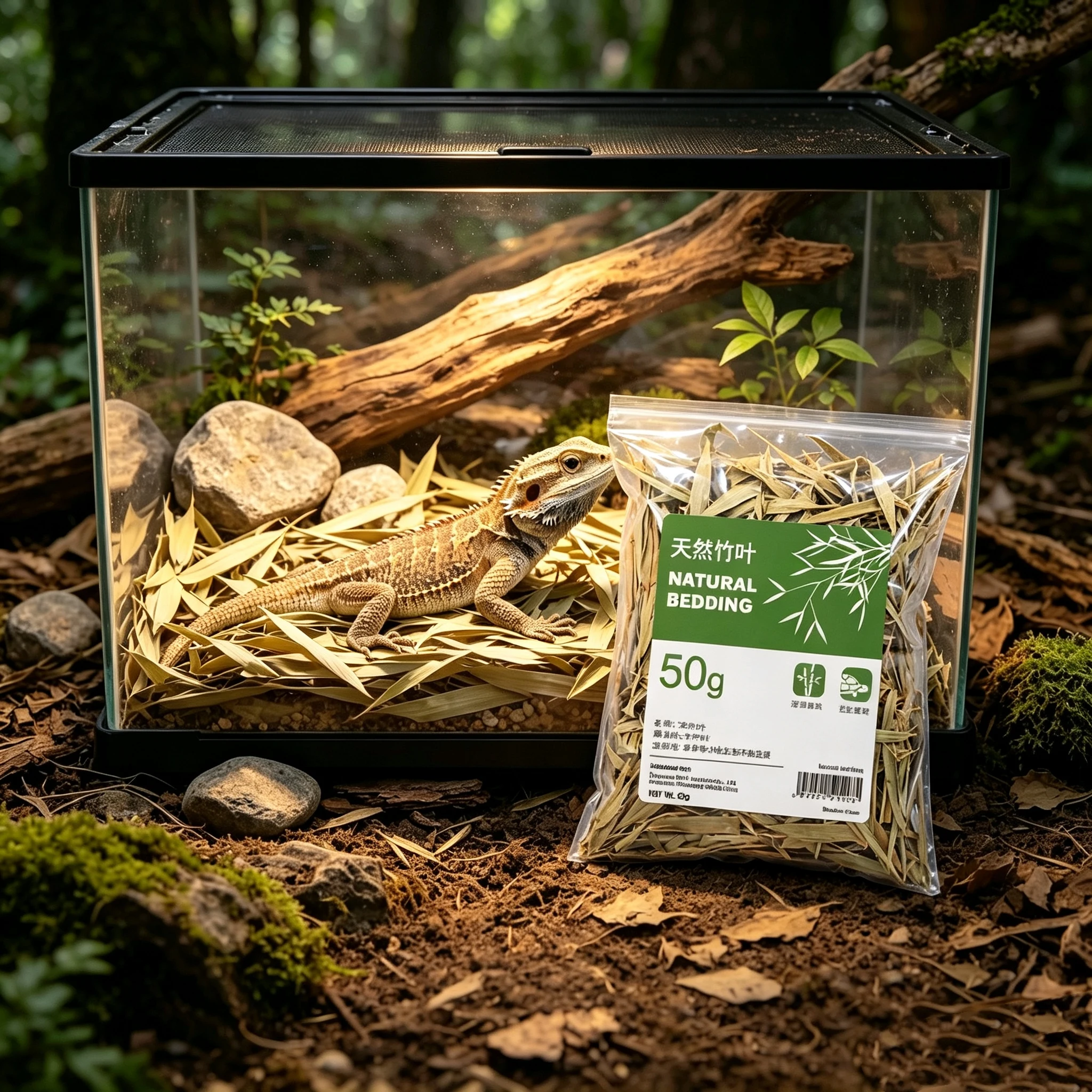 Reptile Natural Bamboo Leaf Bedding Forest Terrarium Substrate Decor Moisture‑proof Dry Leaves for Turtle Lizard Snake Habitat