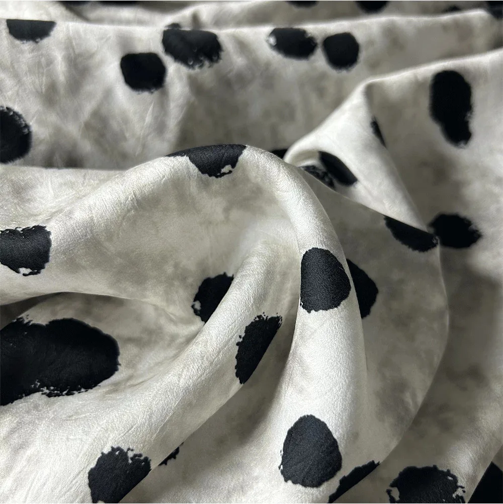 

1yard Micro wrinkled satin with large circular dot printing fabrics for sewing handmade diy dress Clothing Design Fabric