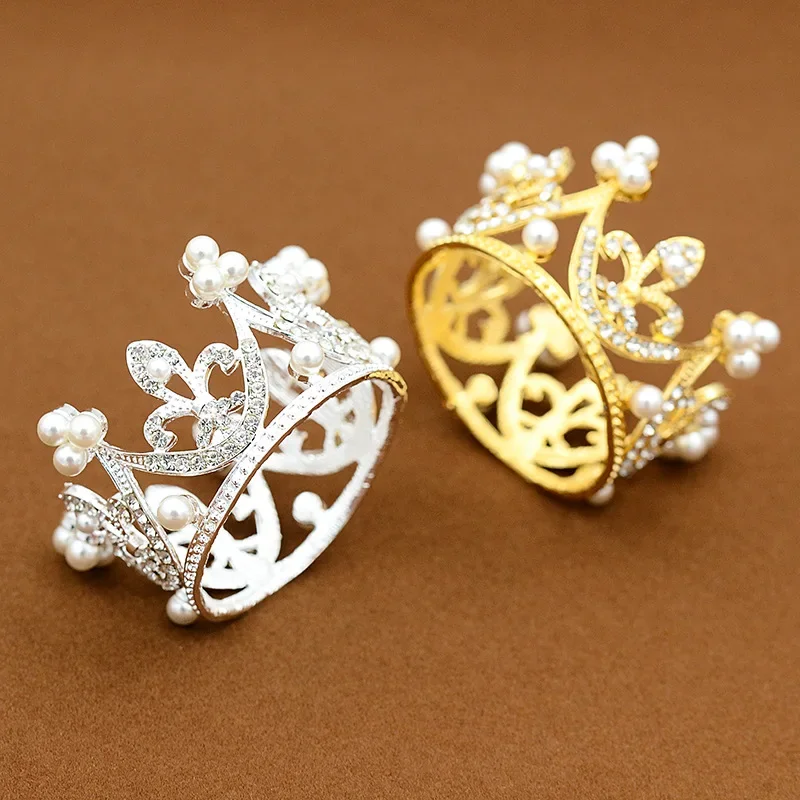 1Pcs Mini Crown Cake Decoration Gold Silver Pearl Tiara Crowns for Children Hair Ornaments DIY Cake Topper Wedding Decoration