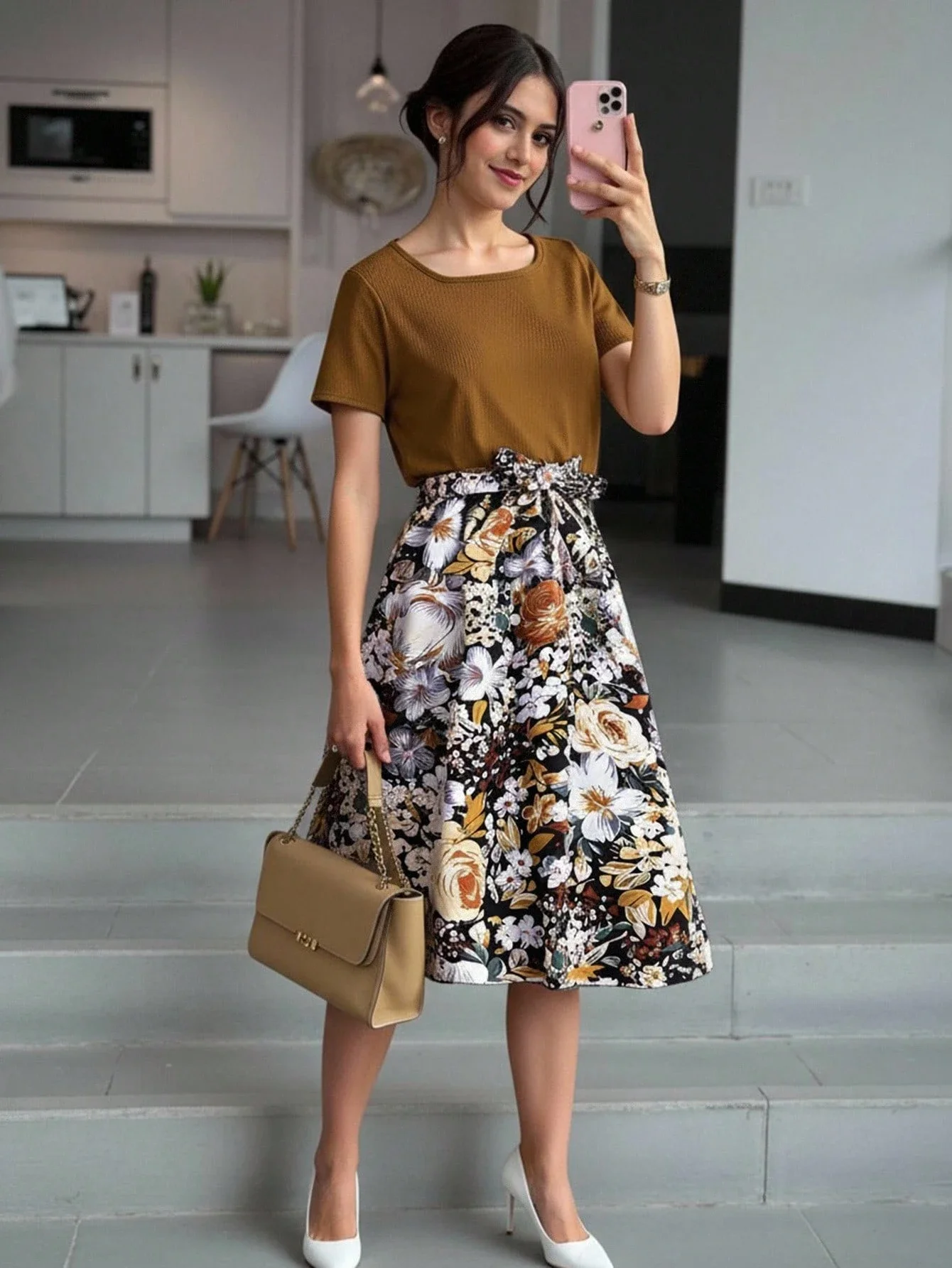 

Женская юбка миди с цветочным принтом и бантом на талии, наряд для летнего отдыха