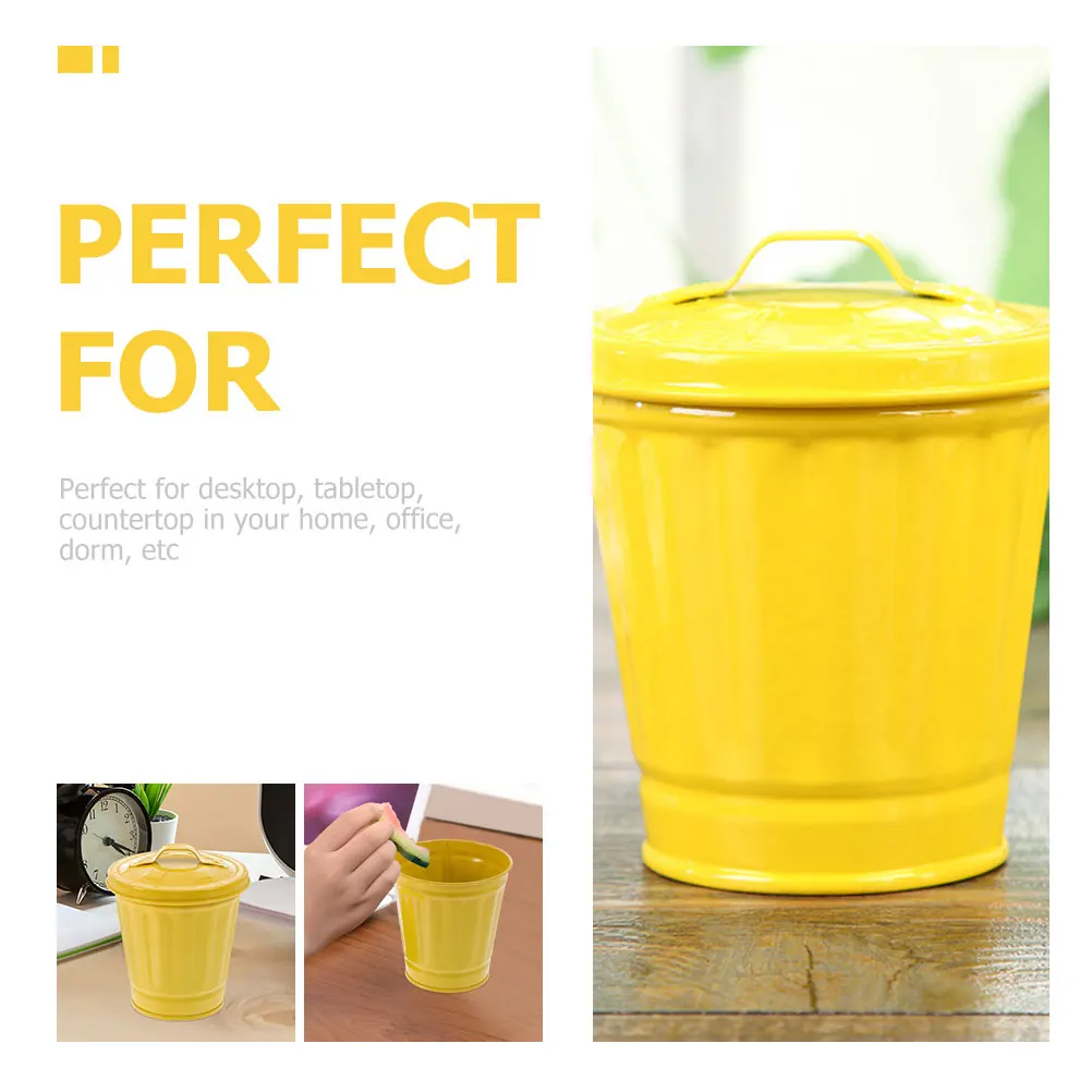 

5pcs Mini Garbage Cans Desktop Bins Tabletop Lidded Tiny Trash Bins Decorative Small Iron Trash Bin For Home Office Dorm Use