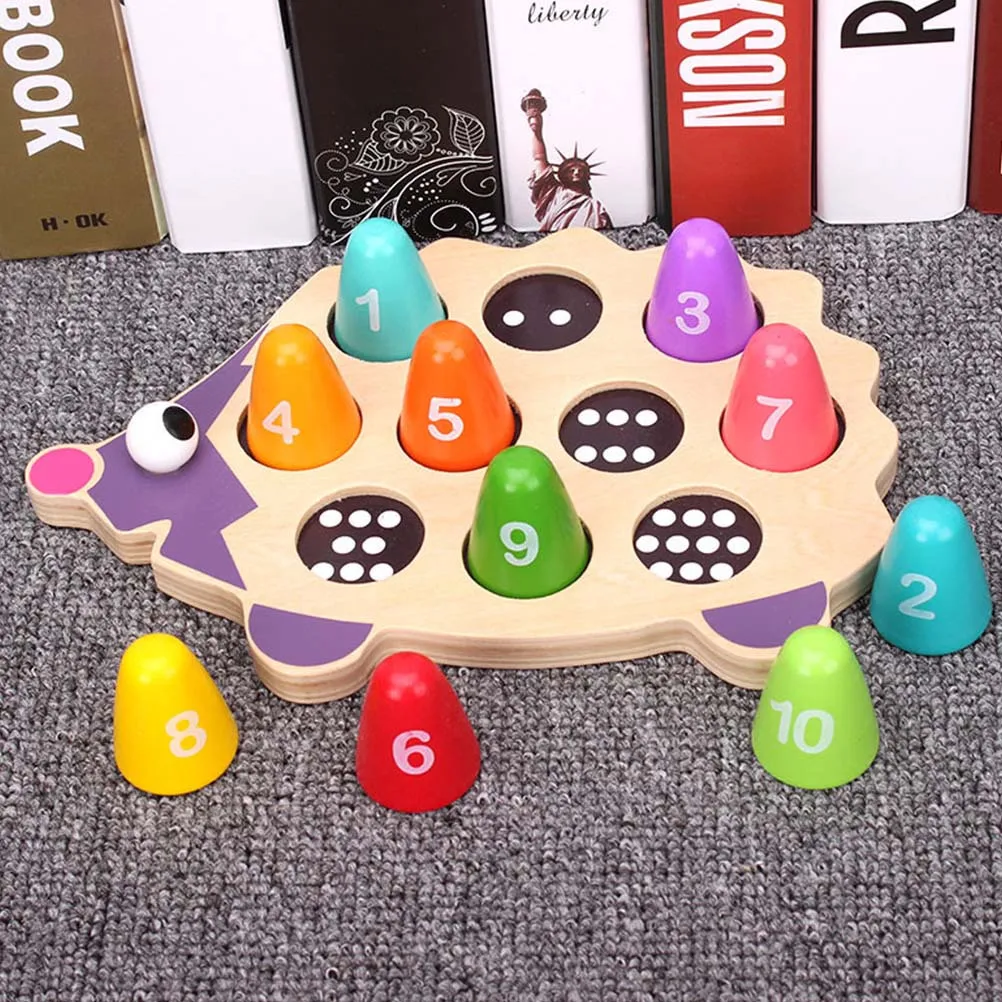 1-set houten puzzel in egelvorm, passend bij nummer, educatief voor peuters, vroeg leren, kleurherkenning, kinderpuzzel