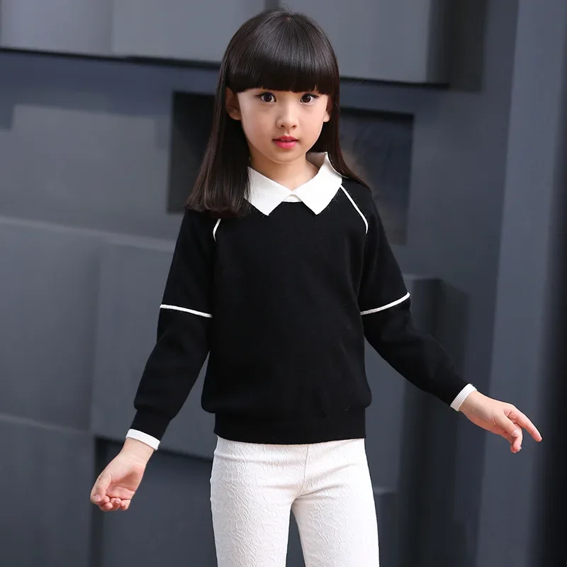 Teenage Girls Sweaters Spring Autumn Girls Long Sleeve Knitted Clothes Kids Turn Down Collar Sweater For Girls 6 8 10 12 Year