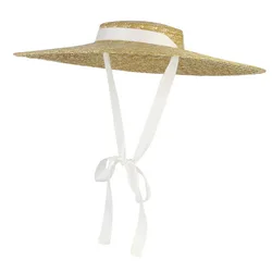 Sombreros de paja de ala grande para mujer, sombrero plano de playa, para el sol, verano, 2021