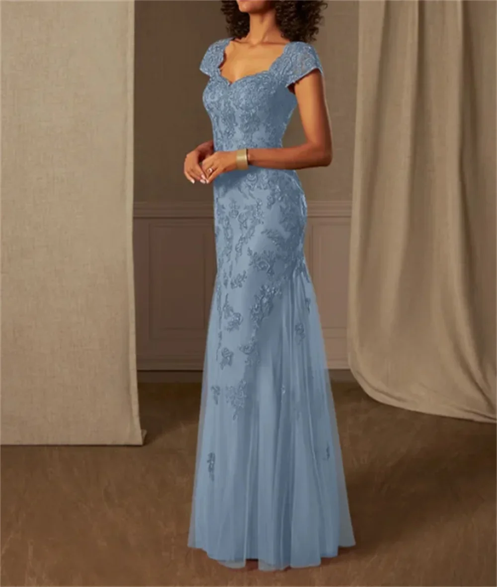 

A-Line Blue Lace Floor-Length Mother of the Bride Dress Vestidos Elegantes Para Mujer 2024 فساتين السهرة فساتين حفلات Elegant