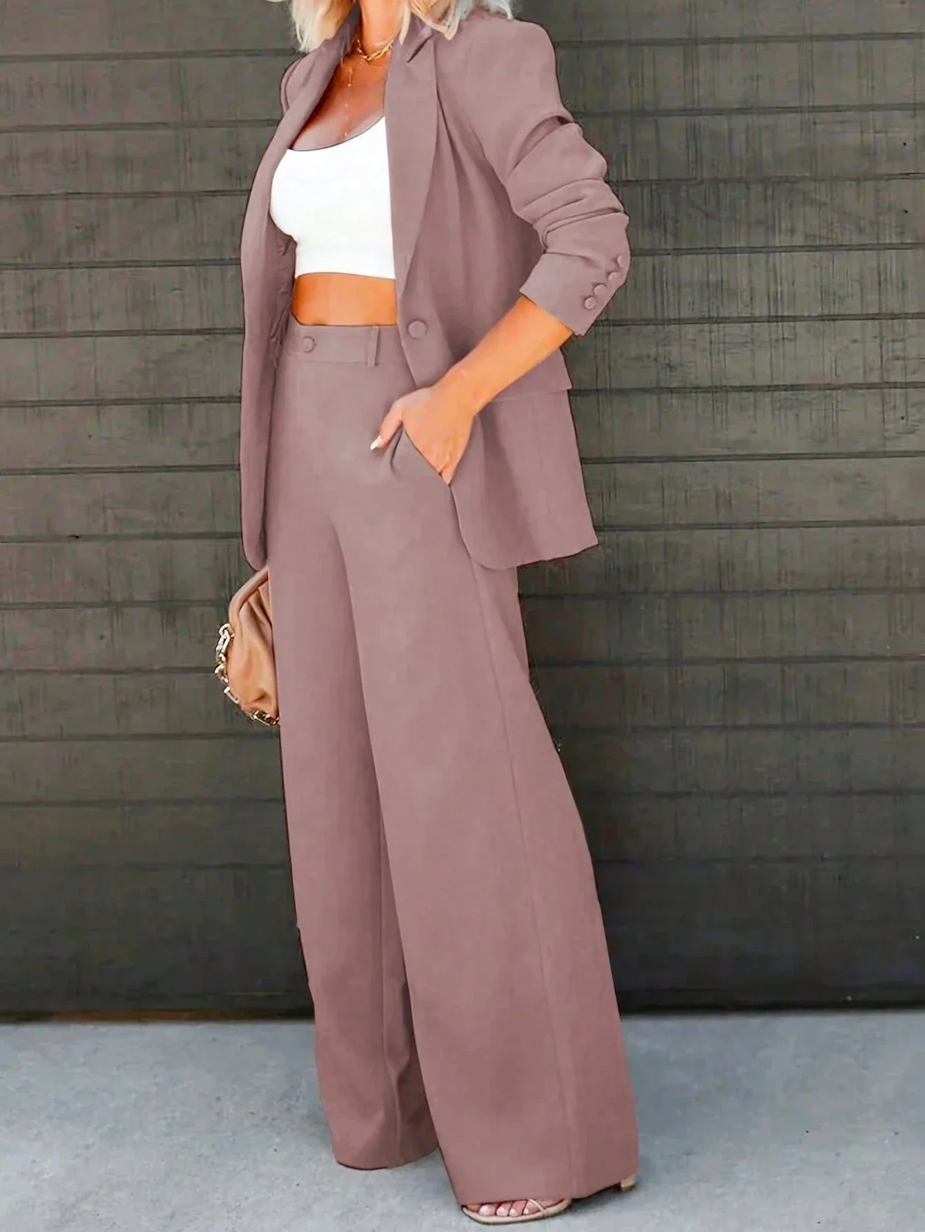 

Women Solid Color Slim Fit Formal Pant Suit Set For Parties Cocktail Vacations