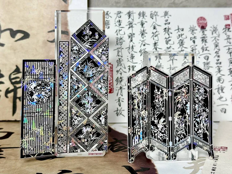 10M Shiny Pet Washi Tape 1918 Inlaid Screw Screen, Shell Light Collage Journal Antique National Style