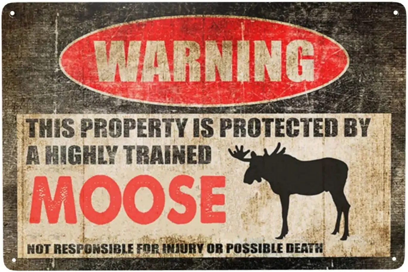 Tin Sign Funny Attack Moose Warning Danger Metal Vintage Bar Club Cafe Garage Wall Decor -aluminum