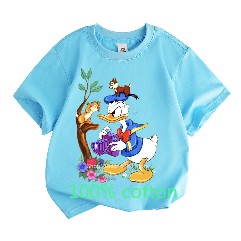 Summer Cute Donald Duck T-Shirts 100% Cotton Clothes Fashion Girls Boys Tees Tops Short Sleeves Cartoon Casual Shirts 2-15 Years