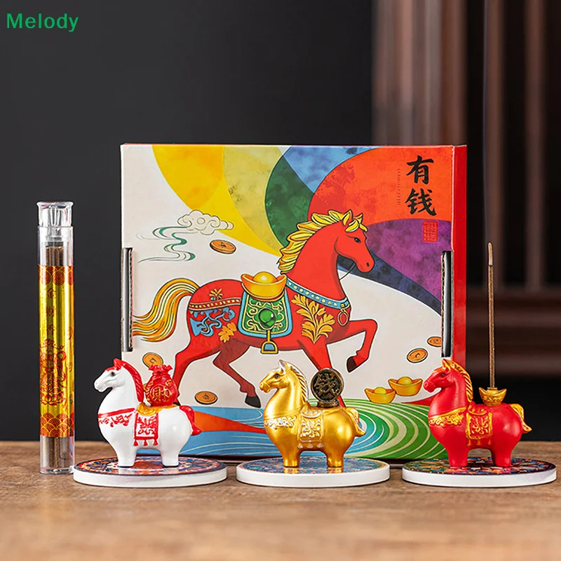Resin/Ceramic Material Chinese New Year Zodiac Pony Incense Burner Ornamental Creative Incense Stick Holder 2026 Horse Year