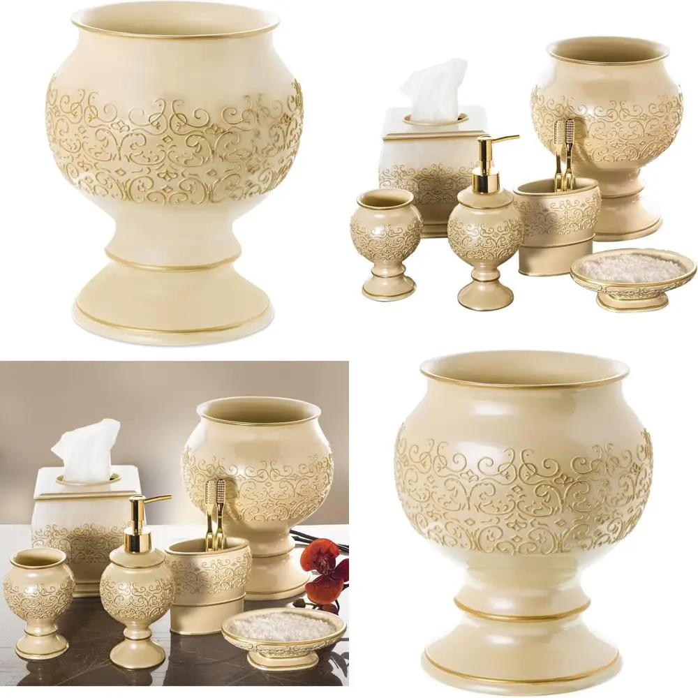 

Decorative Wastebasket for Bathroom - 1.05 Gallon Resin Trash Can - Durable and Stylish Waste Paper Basket with Space-Saving Des