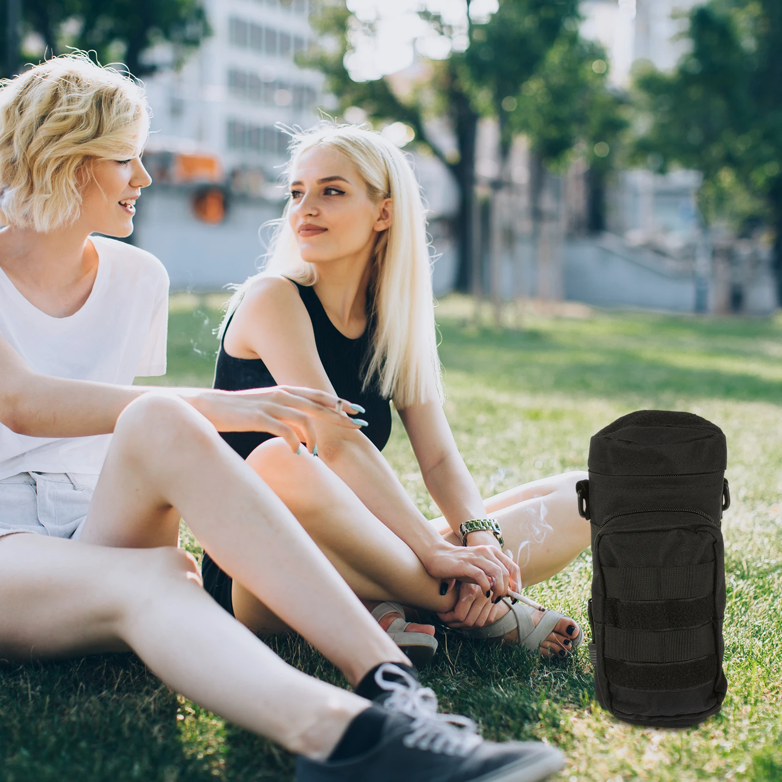 

Water Bottle Bag Black Nylon Carrier Reusable Storage Pouch Insulated Cover Travel Outdoor Hiking Camping Accessories