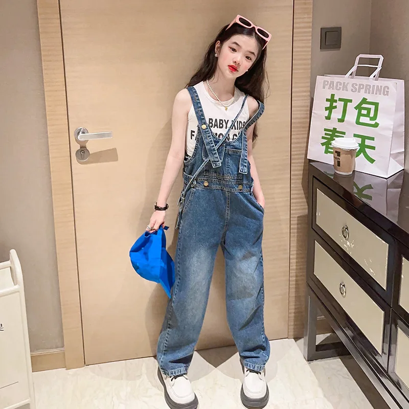 New Girls Denim Overalls Autumn Winter Children Clothing Casual Kids Suspender Trousers Girls Solid Kids Jumpsuit Teenage Jeans