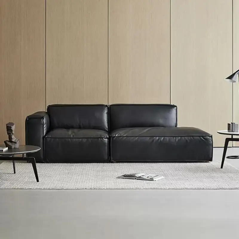 

Italian minimalist leather sofa household small apartment designer retro straight black single armrest tofu block sofa
