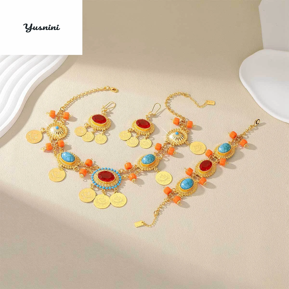 

Fashion American 24K Gold Plated Bohemian Style Necklace Earrings Bracelets Wedding Christmas Gift for Lover DD10948