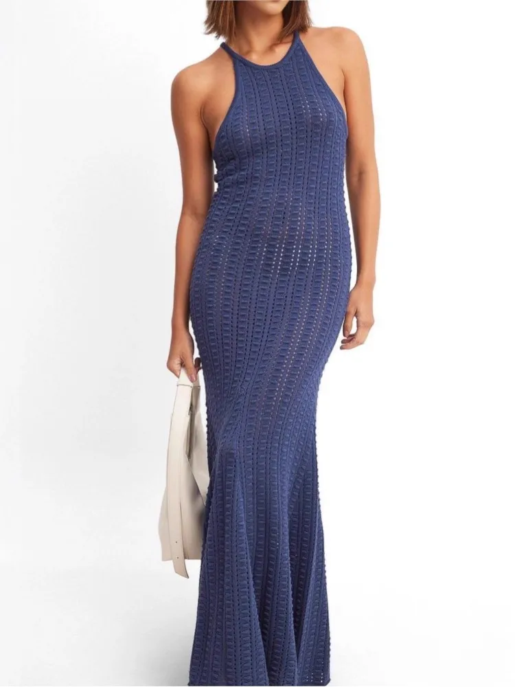 Sexy Knit Cut Out Spaghetti Strap Bodycon Beach Maxi Dress Summer Women's Holiday Club Party Outfit Swimsuit Cover Up Dresses