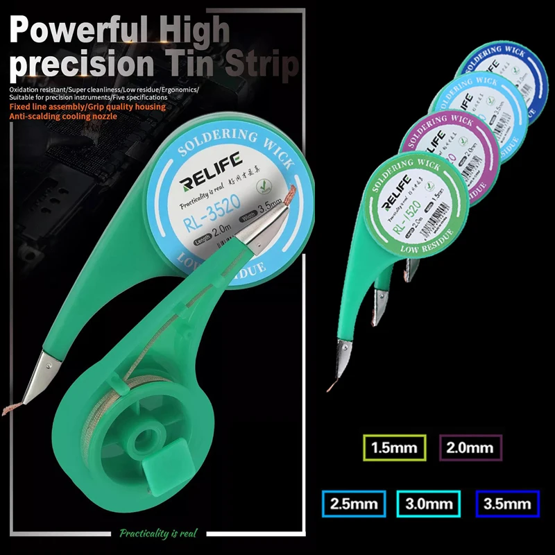

RELIFE Desoldering Braid Welding Solder Remover Wick 1.5/2.0/2.5/3.0/3.5mm BGA Soldering Repair Tools