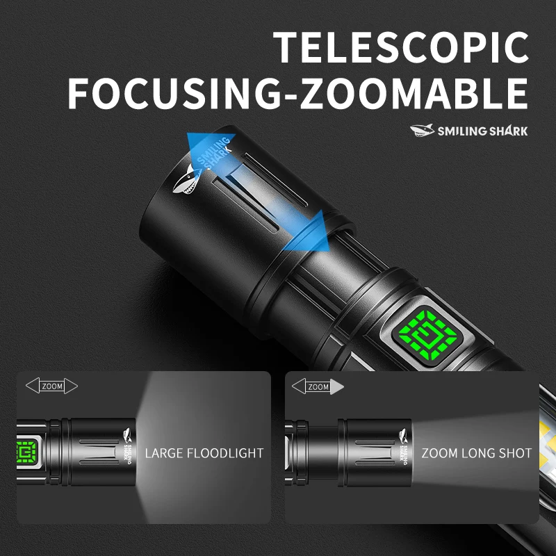 1PC SMILINGSHARK LED Zaklamp Super Heldere Zaklamp USB Oplaadbare Zoomable Flitslicht 7 Modi voor Outdoor Reizen SD5374