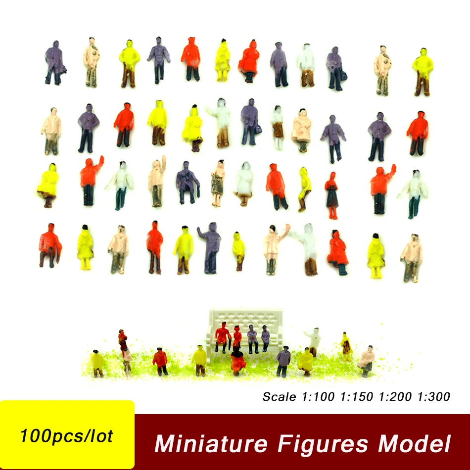 

100pcs/lot 1:100 1:150 1:200 1:300 Scale Railway Train People Painted Figures ABS Model Archiecture Building Layout for Diorama