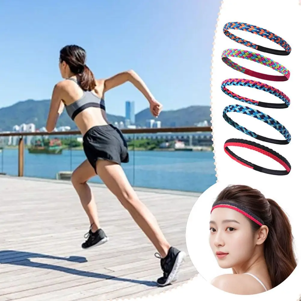 Yoga Headband Sports Silicone Anti Slip Sports Headband Band Fitness Sweat Guide Sports Braid Headband U8f0