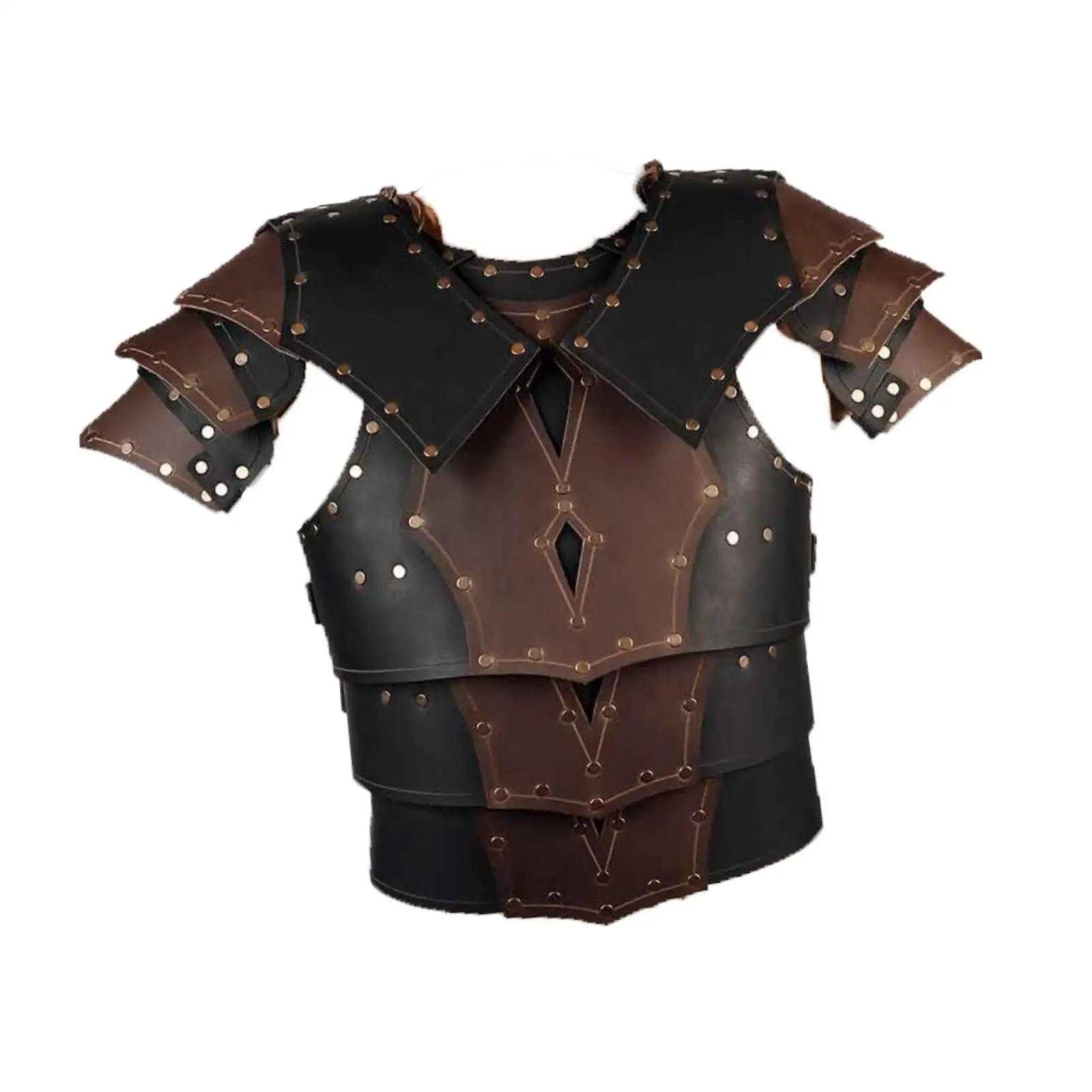 Medieval Chest Armor Shoulder Pauldron Harness PU Leather Gothic Steampunk Cosplay Costume Body Guard with Rivets Decor for