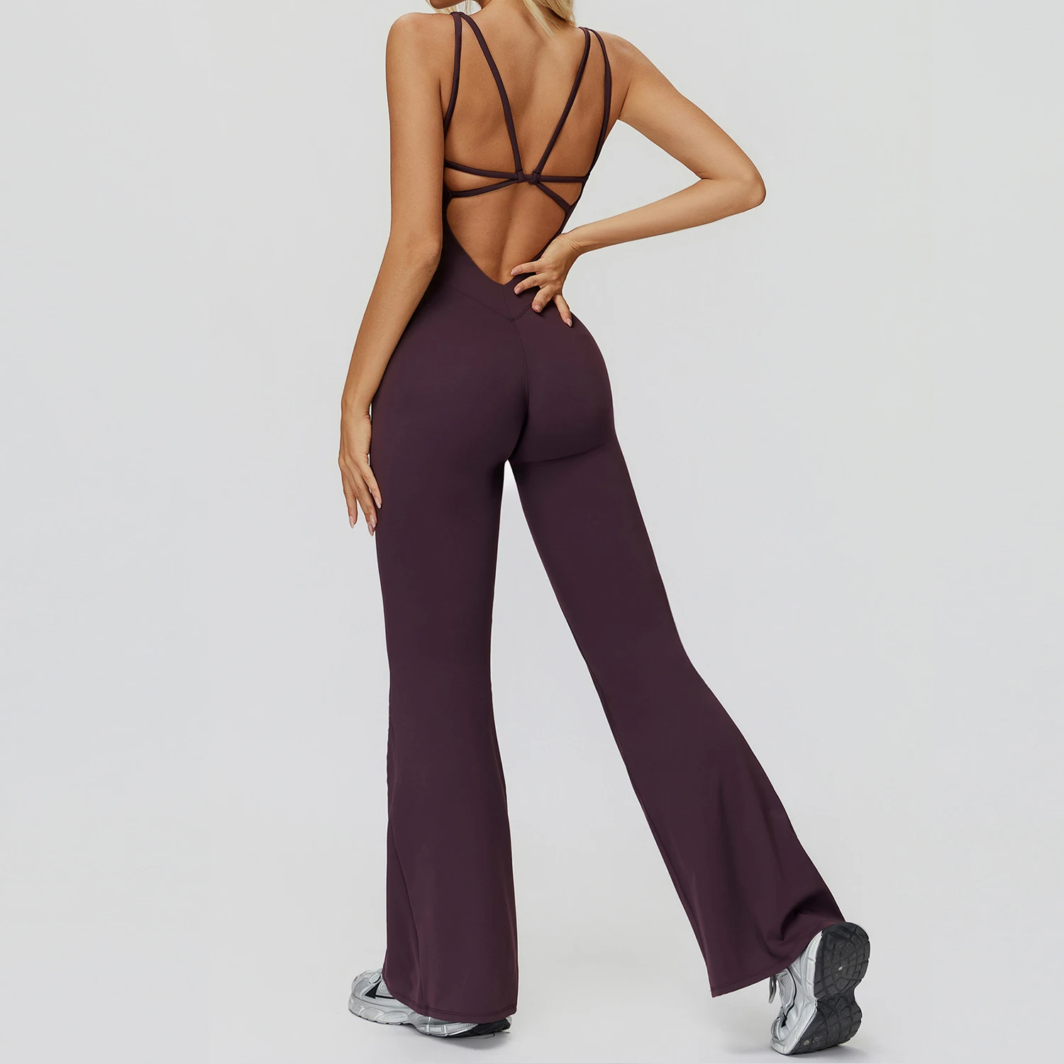 

Cloud Feeling Backless Yoga Jumpsuit Sanded Women Gym Fitness Sports Playsuits Solid Workout Training Running Wide Leg Rompers