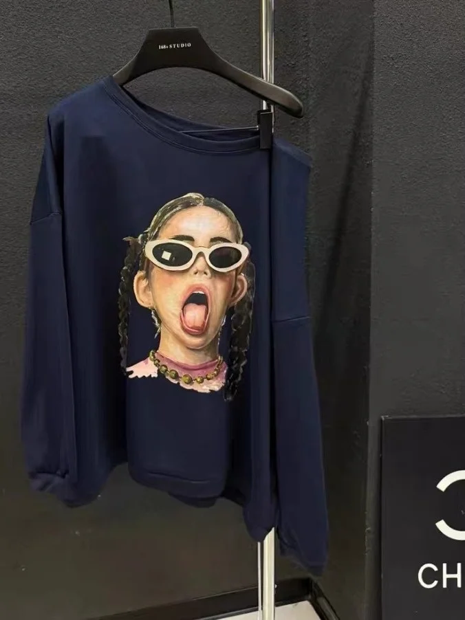 Sweat à capuche long décontracté et ample pour femme, imprimé dessin animé, style Dongda Gate, nouvelle collection automne, épaules tombantes