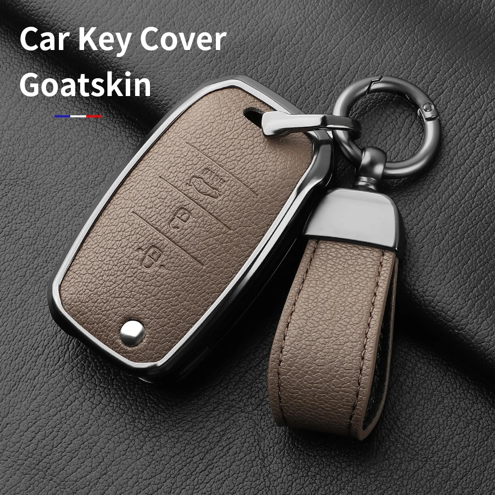 Aluminum Alloy Goatskin Car Key Case Cover For KIA Sid Rio Soul Sportage Ceed Sorento Cerato K2 K3 K4 K5 Keychain Accessories